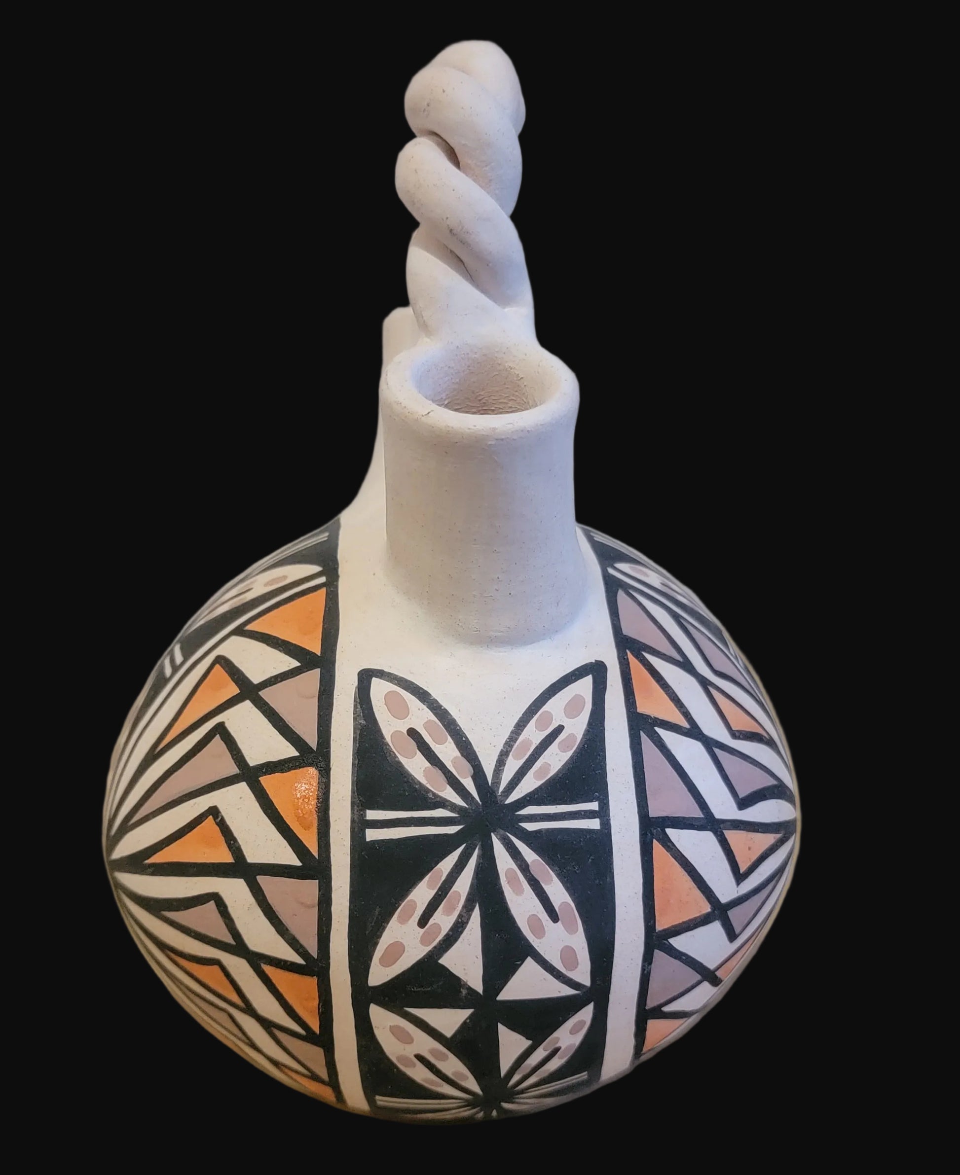 Acoma Traditional Twisted Handle Pueblo Pottery Wedding Vase