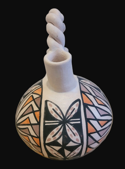 Acoma Traditional Twisted Handle Pueblo Pottery Wedding Vase