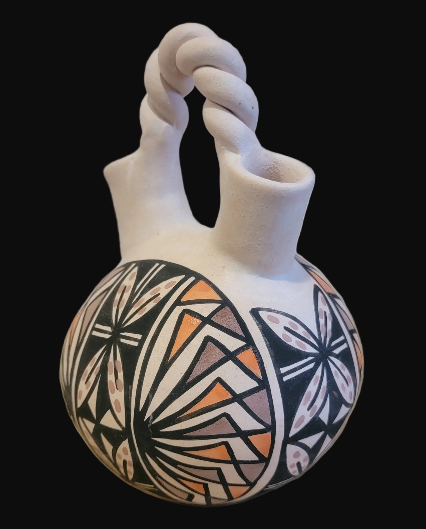 Acoma Traditional Twisted Handle Pueblo Pottery Wedding Vase