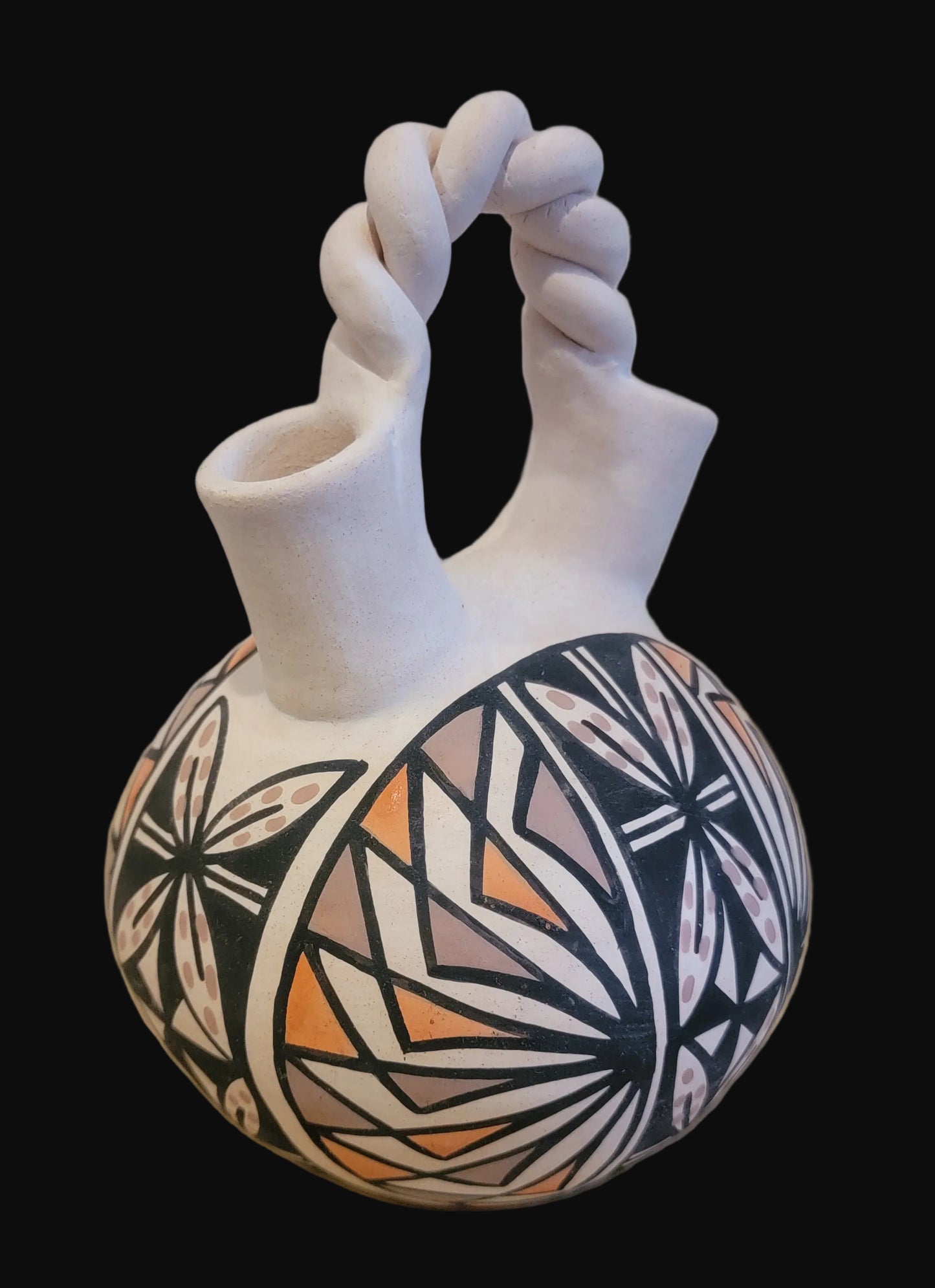 Acoma Traditional Twisted Handle Pueblo Pottery Wedding Vase