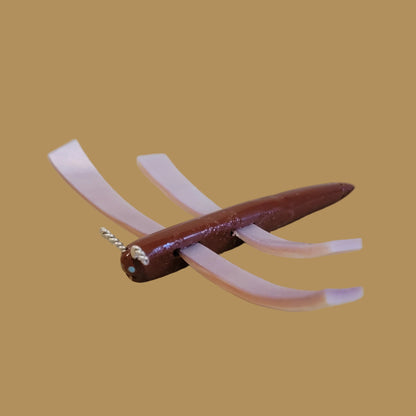 Pipestone and Pink Mussel Shell w/ Silver Antennae Dragonfly Zuni Fetish