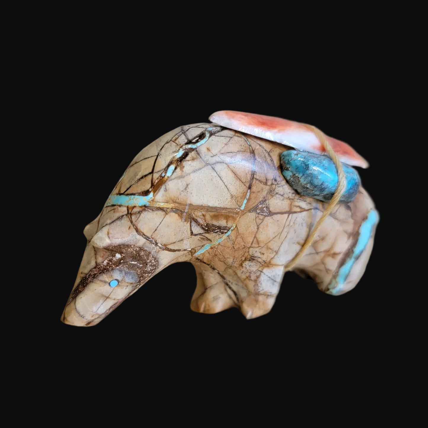 Elegant Turquoise Grizzly Medicine Bear w/Pack Zuni Fetish