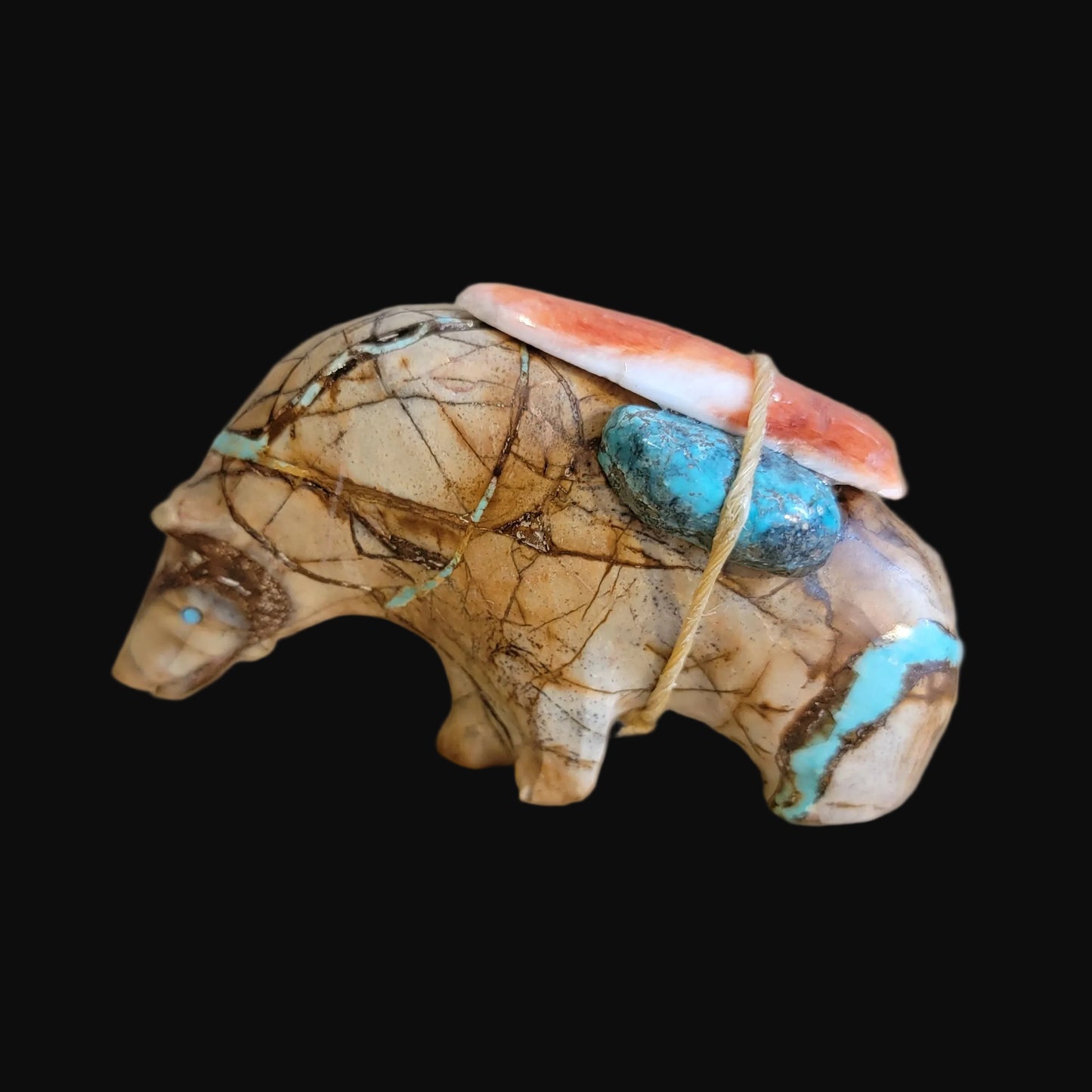 Elegant Turquoise Grizzly Medicine Bear w/Pack Zuni Fetish