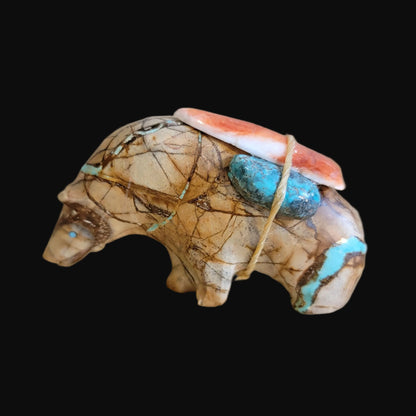 Elegant Turquoise Grizzly Medicine Bear w/Pack Zuni Fetish