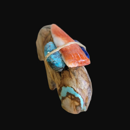 Elegant Turquoise Grizzly Medicine Bear w/Pack Zuni Fetish