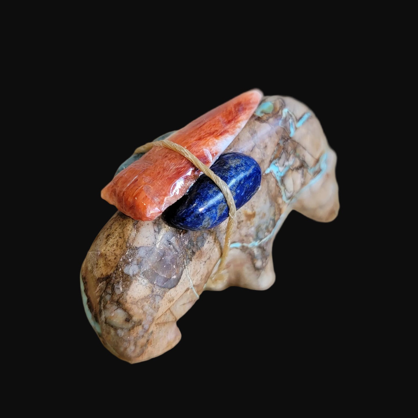 Elegant Turquoise Grizzly Medicine Bear w/Pack Zuni Fetish