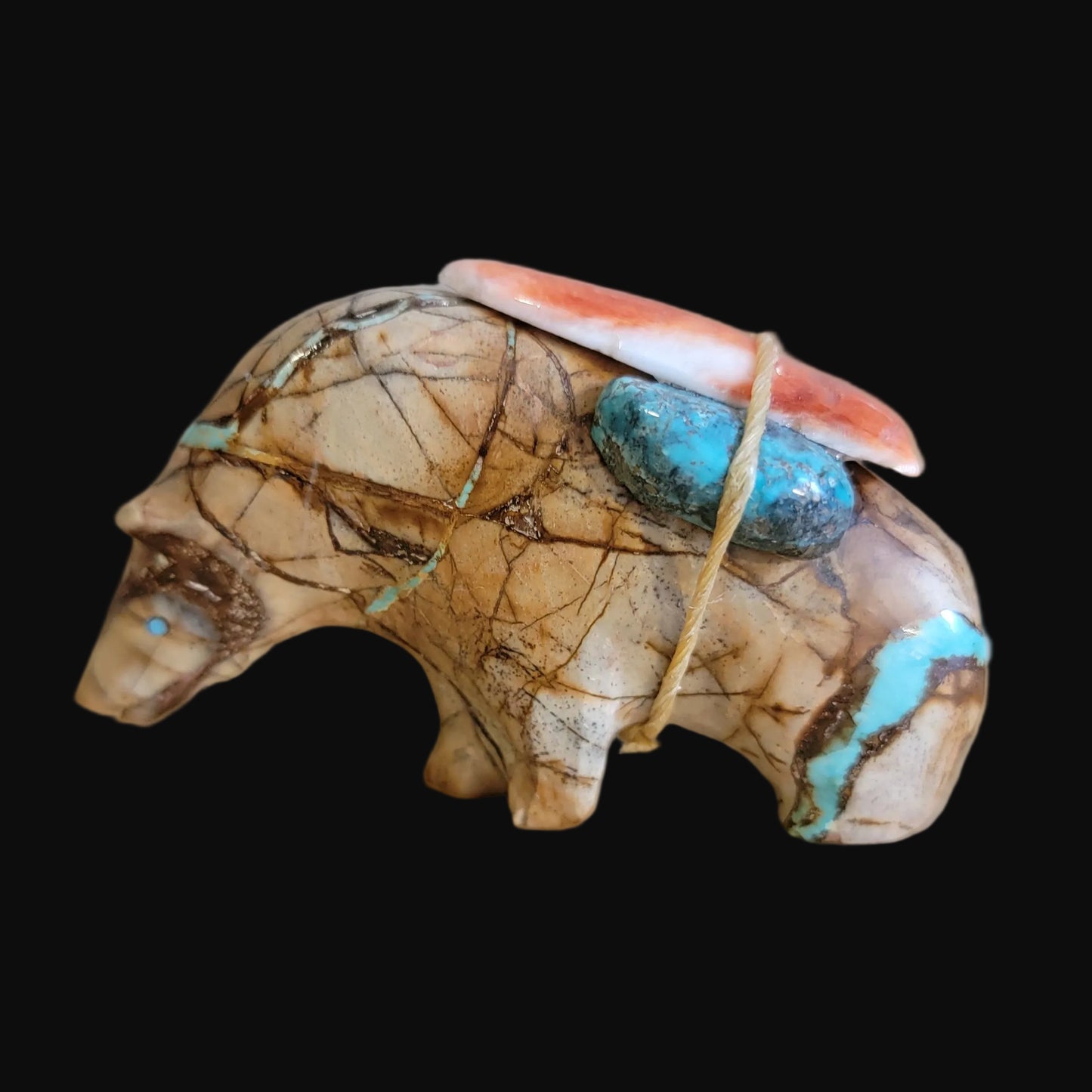 Elegant Turquoise Grizzly Medicine Bear w/Pack Zuni Fetish