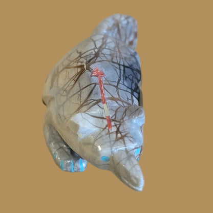 Unique Inlaid Picasso Marble Wolf Zuni Fetish