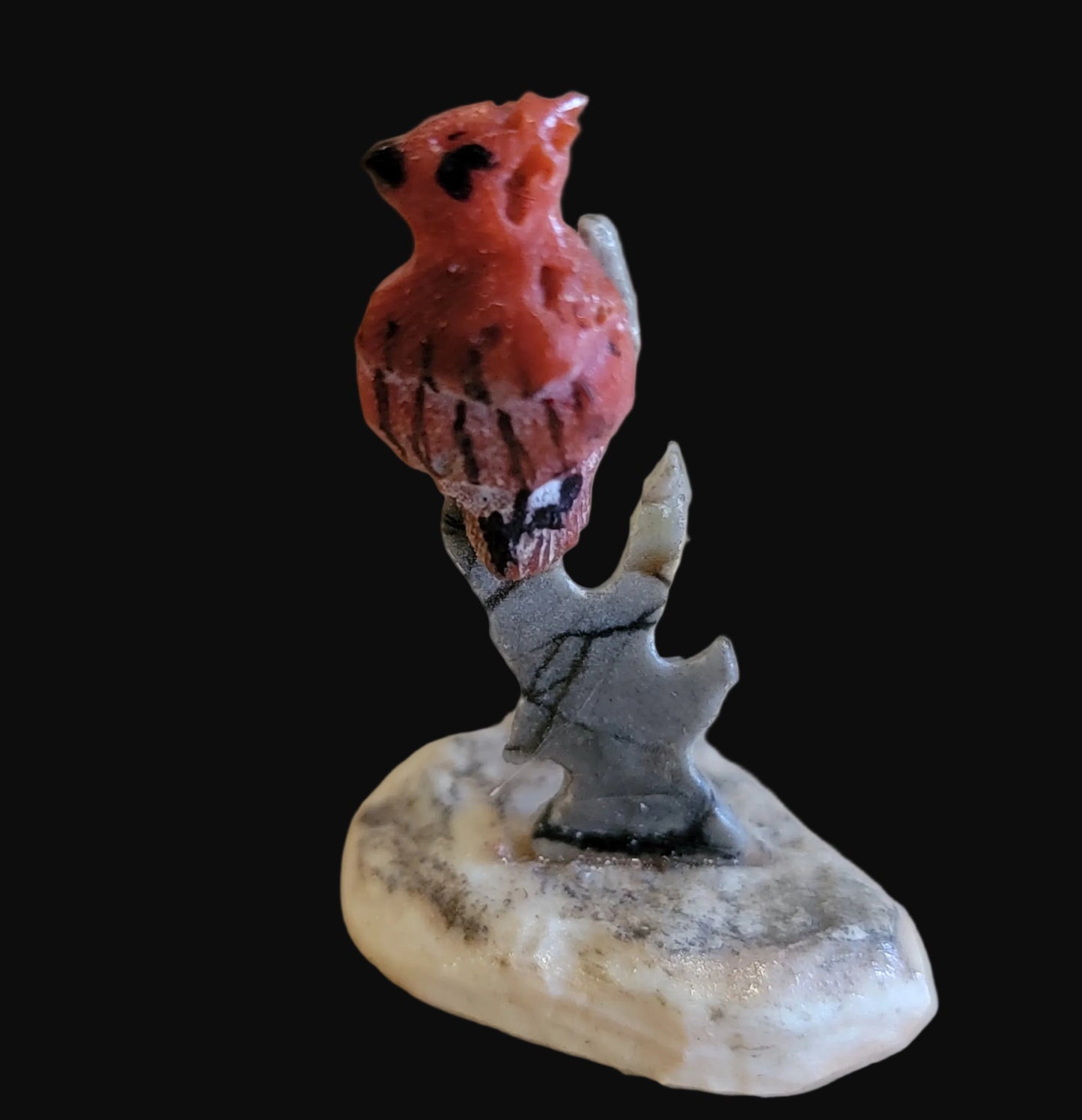 Mini Coral Cardinal in Tree Zuni Fetish