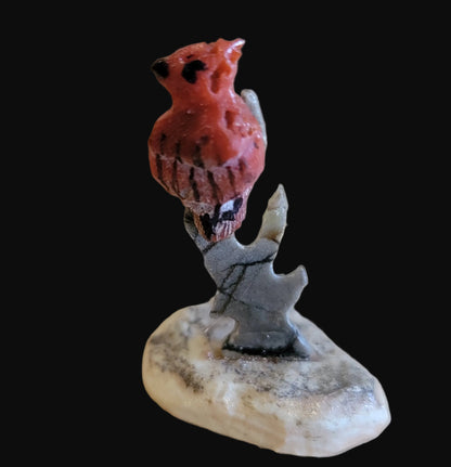 Mini Coral Cardinal in Tree Zuni Fetish
