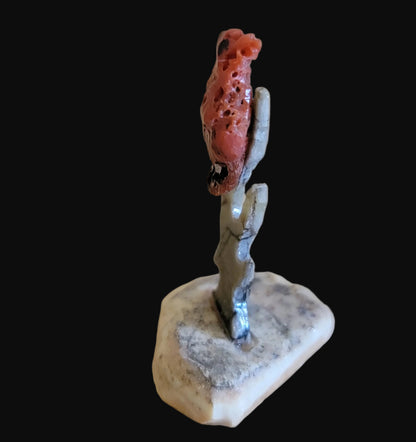 Mini Coral Cardinal in Tree Zuni Fetish