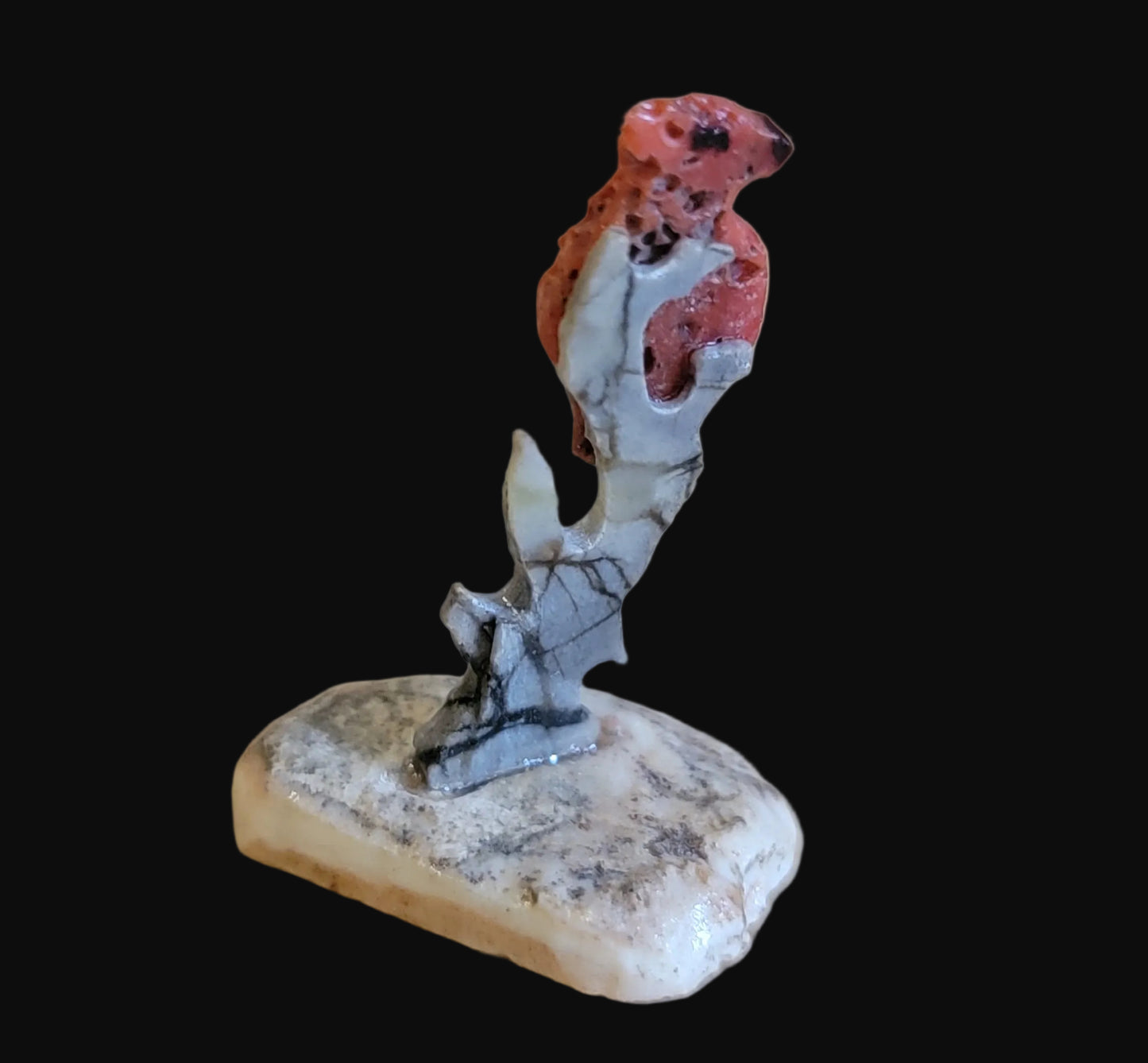 Mini Coral Cardinal in Tree Zuni Fetish