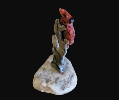 Mini Coral Cardinal in Tree Zuni Fetish
