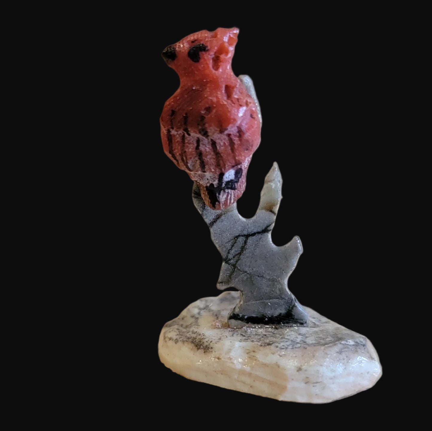 Mini Coral Cardinal in Tree Zuni Fetish