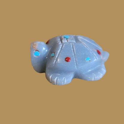 Angelite Turtle w/ Turquoise and Coral Appointments Zuni Fetish