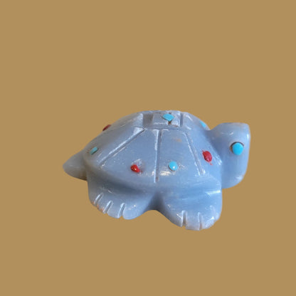 Angelite Turtle w/ Turquoise and Coral Appointments Zuni Fetish