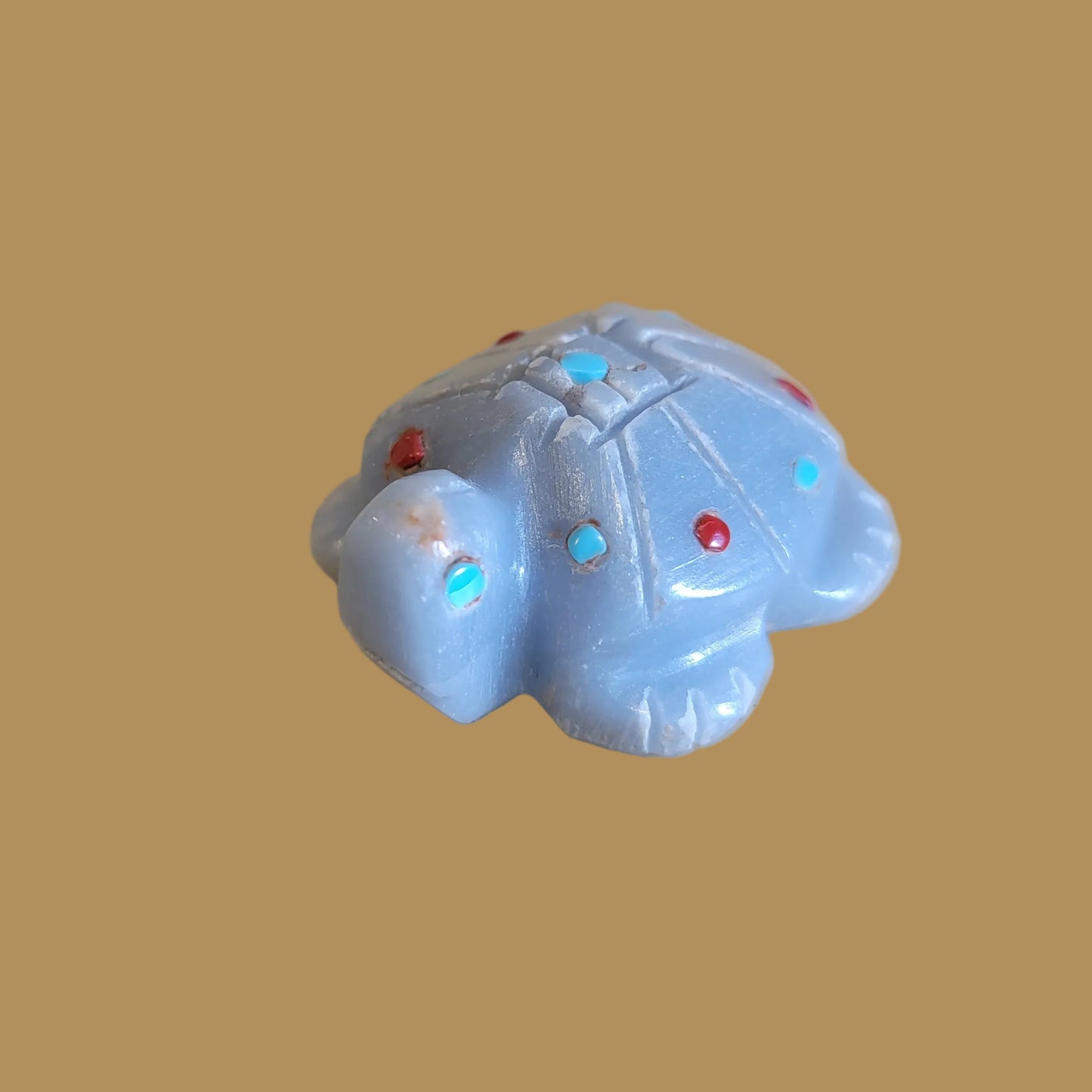 Angelite Turtle w/ Turquoise and Coral Appointments Zuni Fetish