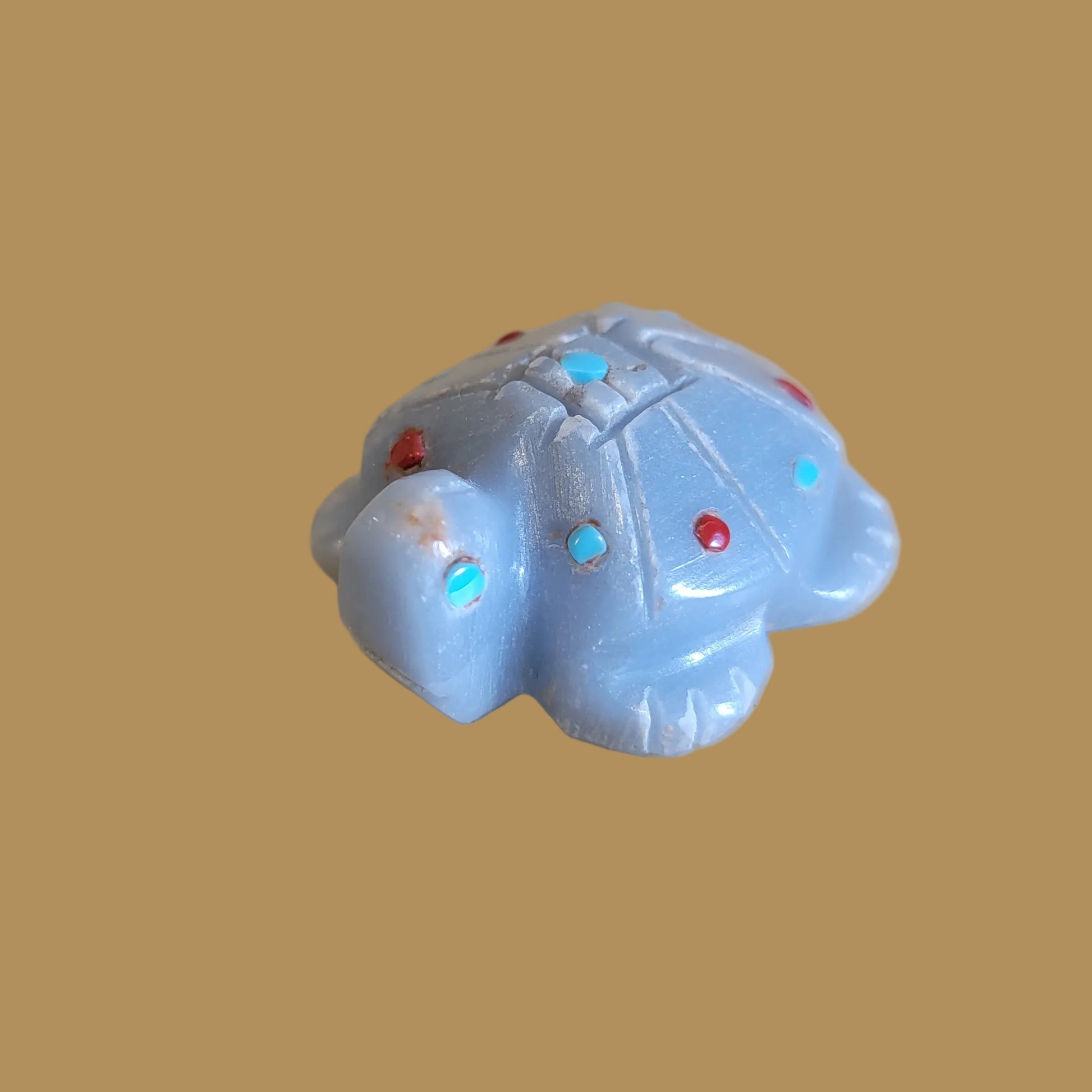 Angelite Turtle w/ Turquoise and Coral Appointments Zuni Fetish
