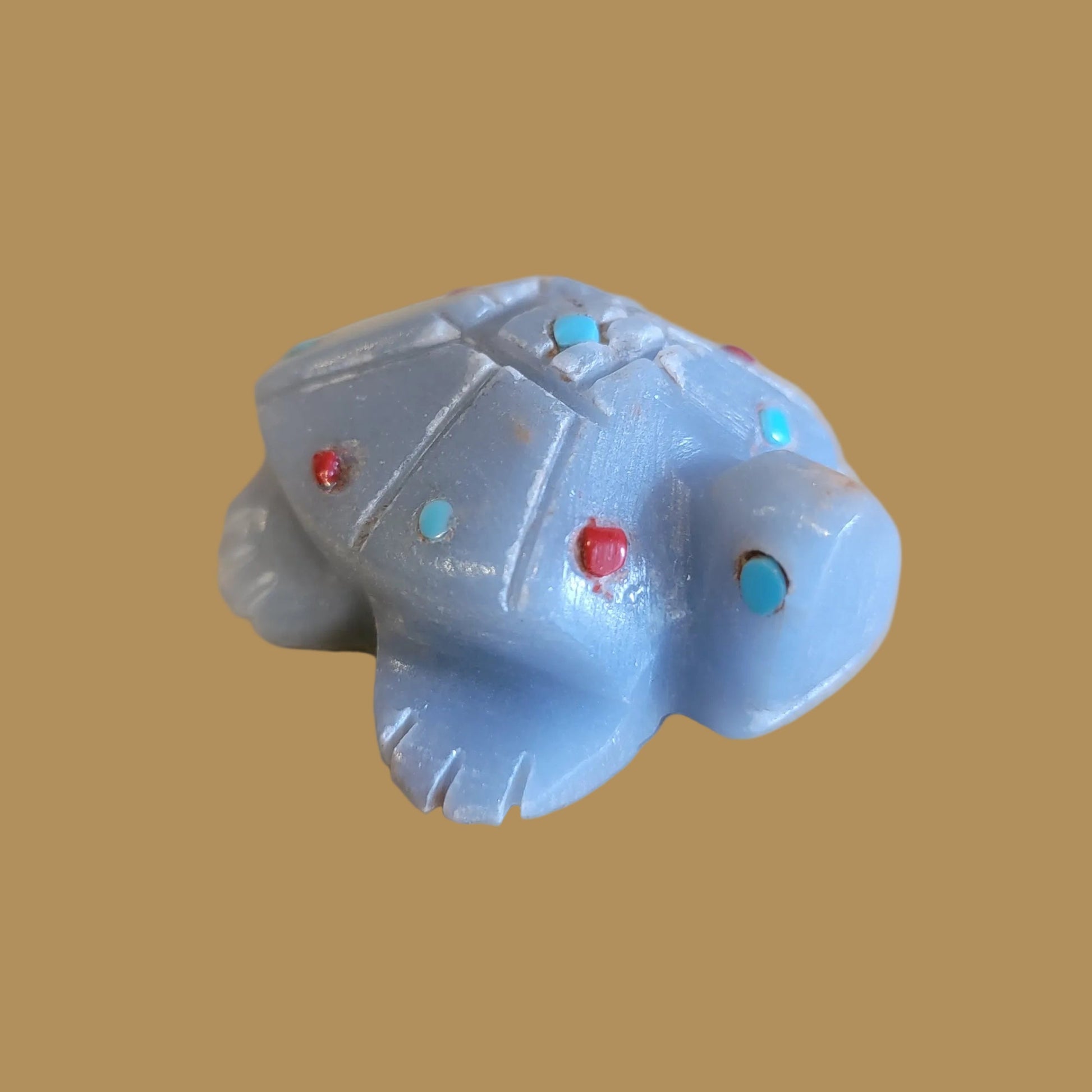 Angelite Turtle w/ Turquoise and Coral Appointments Zuni Fetish