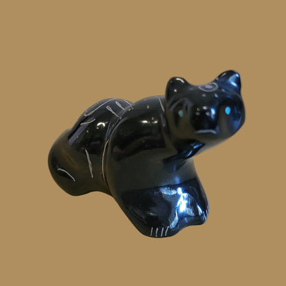 Highly Polished Black Marble Etched Walking Bear Zuni Fetish