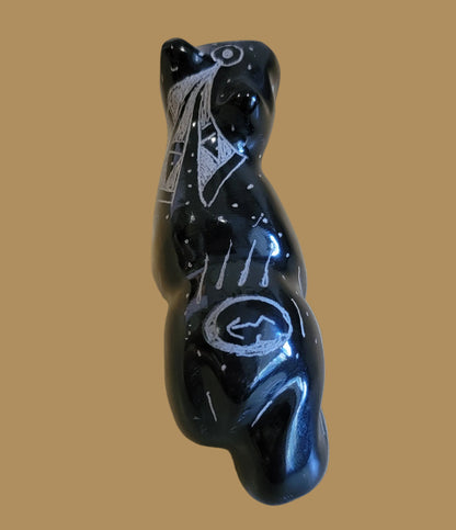 Highly Polished Black Marble Etched Walking Bear Zuni Fetish