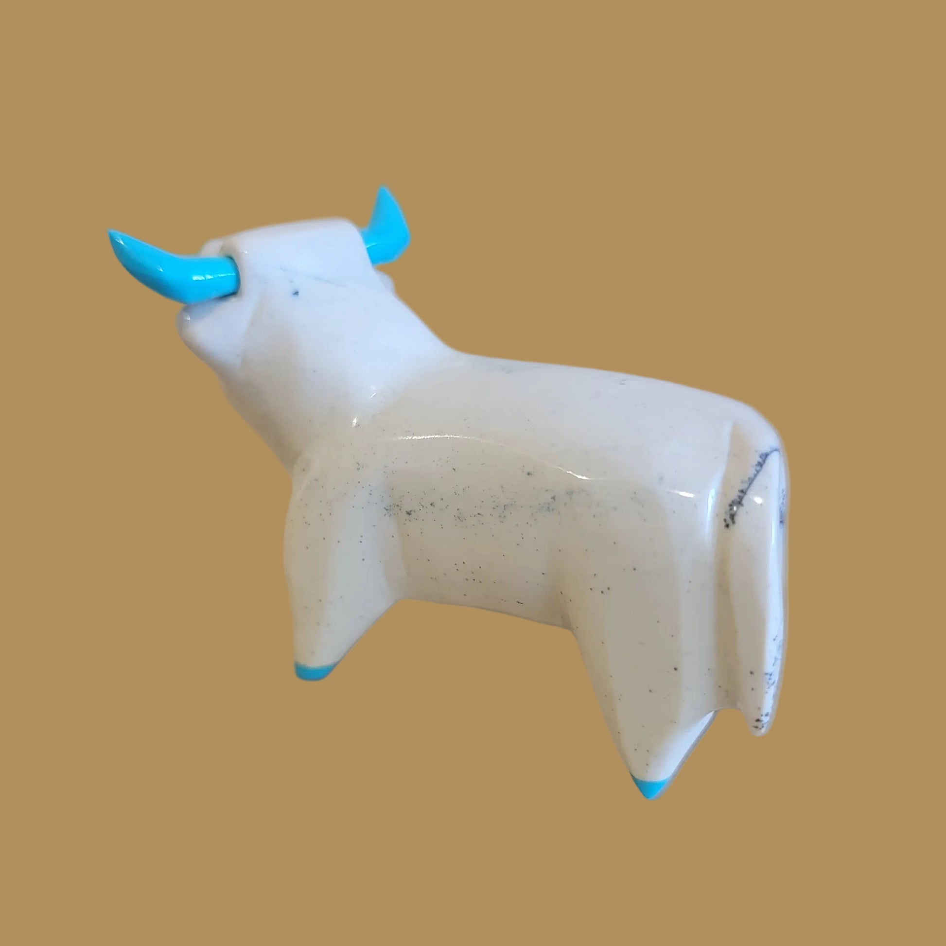 Serpentine Steer w/Turquoise Horns and Hooves Zuni Fetish