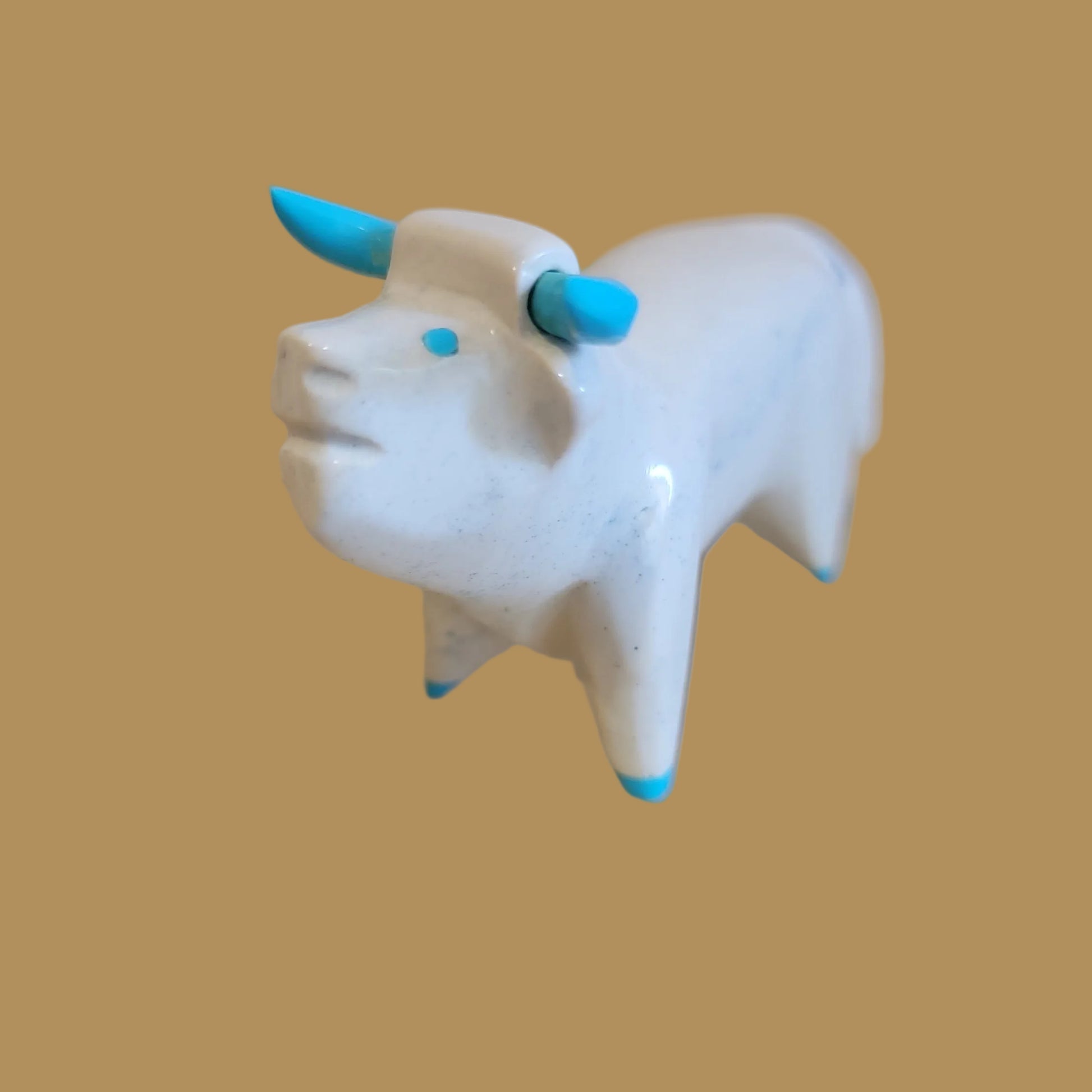 Serpentine Steer w/Turquoise Horns and Hooves Zuni Fetish