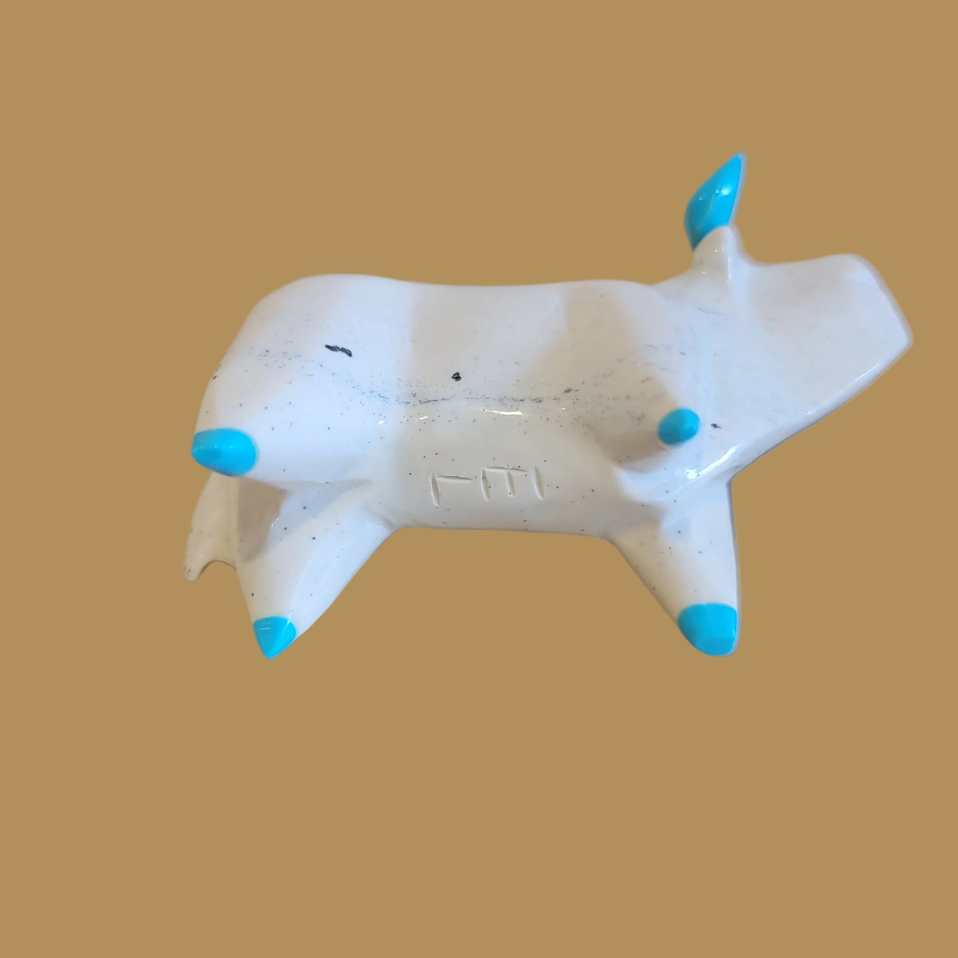Serpentine Steer w/Turquoise Horns and Hooves Zuni Fetish