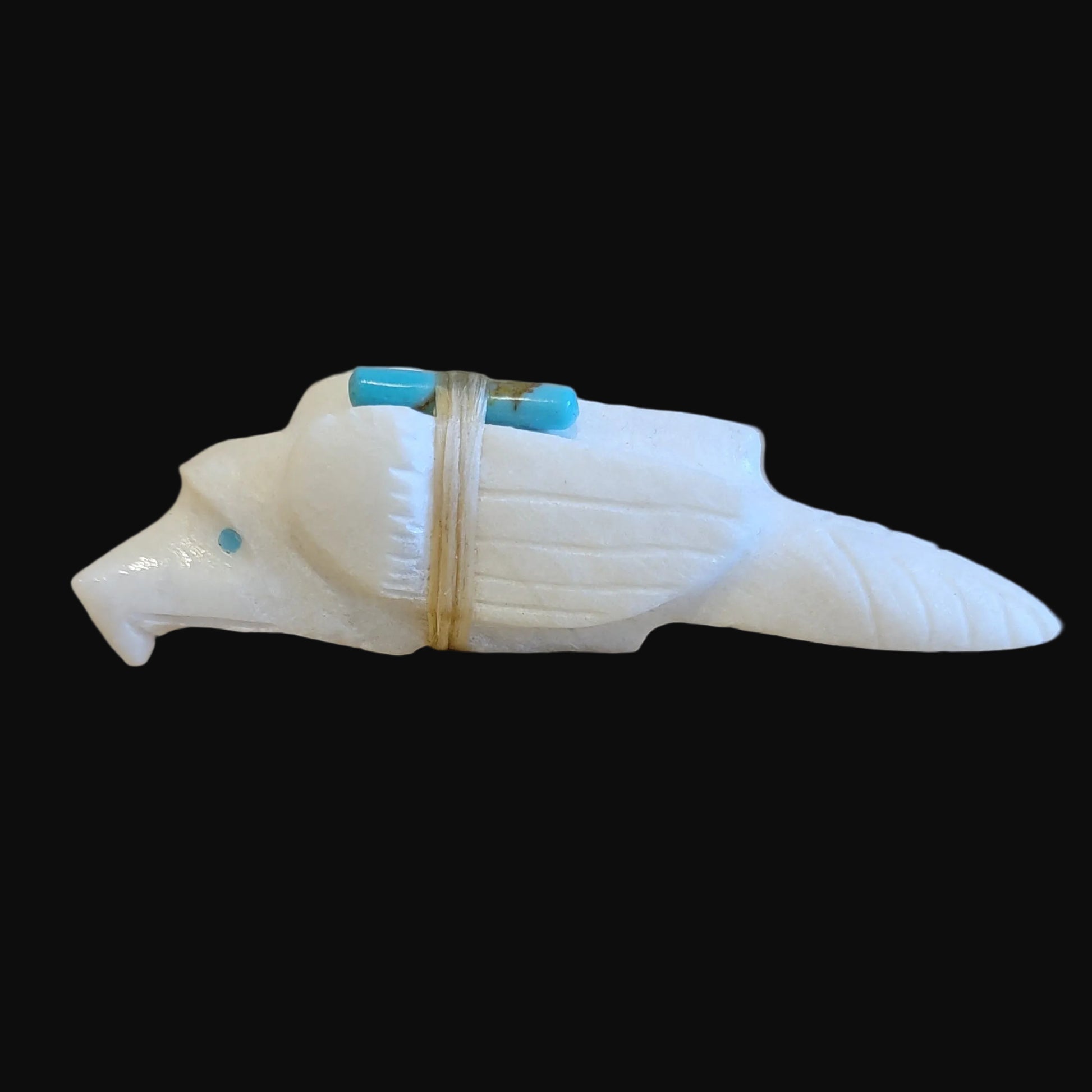 White Marble Eagle w/Offering Zuni Fetish