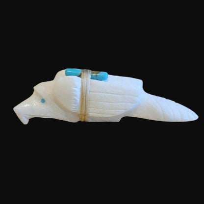 White Marble Eagle w/Offering Zuni Fetish