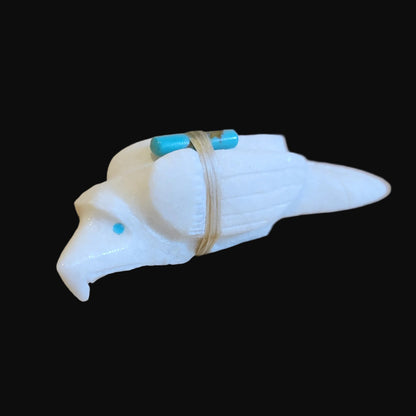 White Marble Eagle w/Offering Zuni Fetish