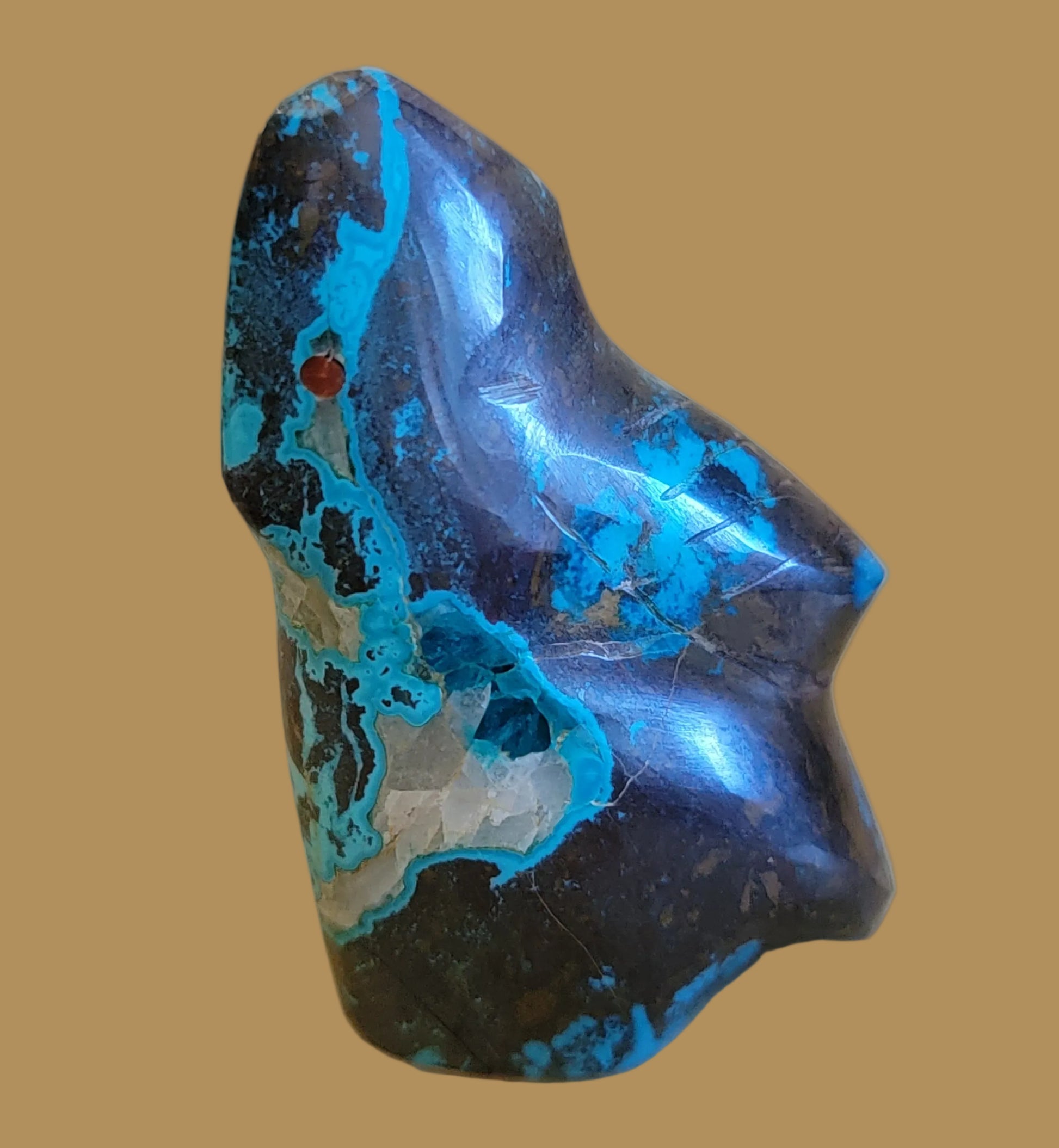 Chrysocolla Cardinal Zuni Fetish w/Crystal