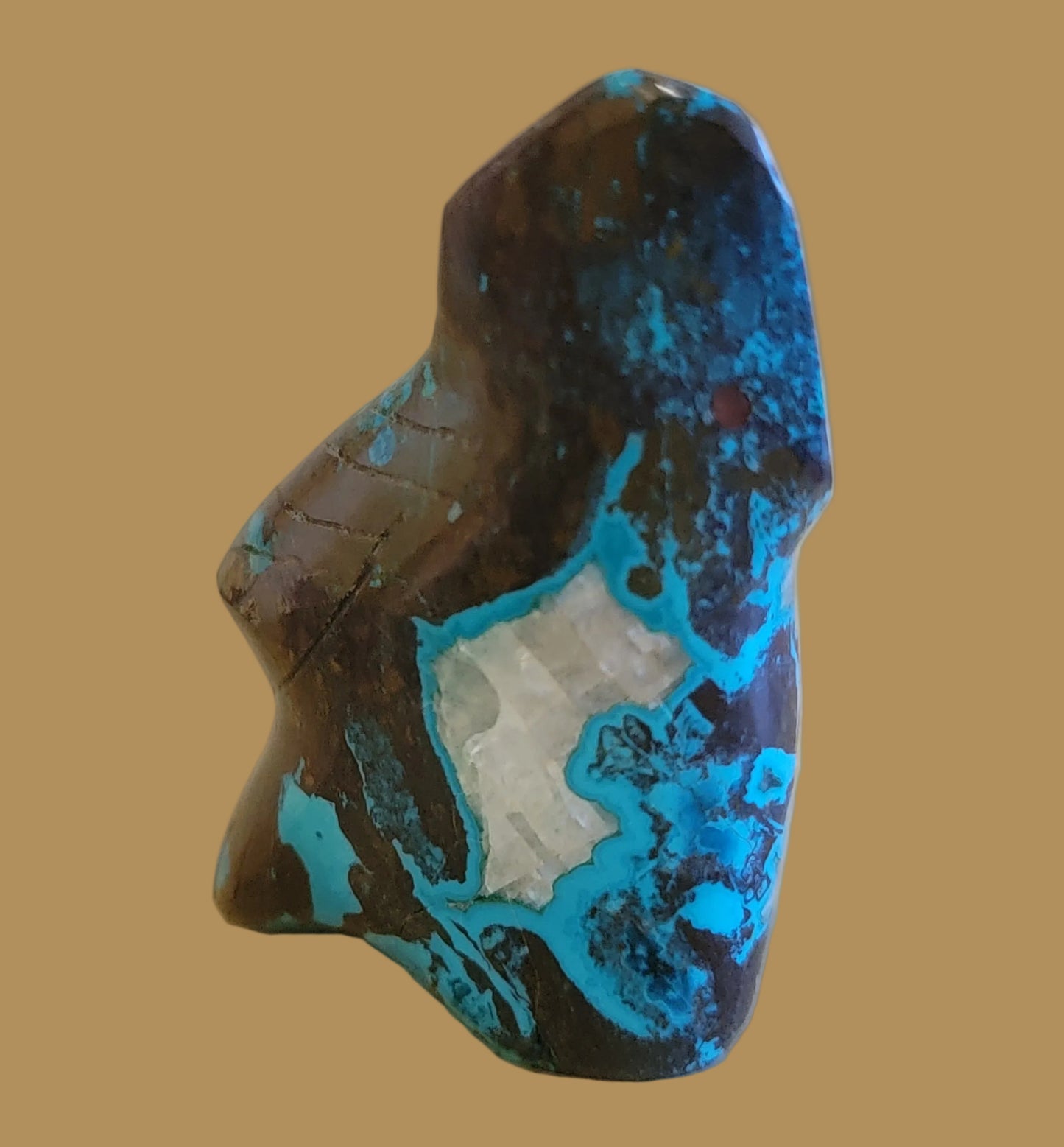Chrysocolla Cardinal Zuni Fetish w/Crystal