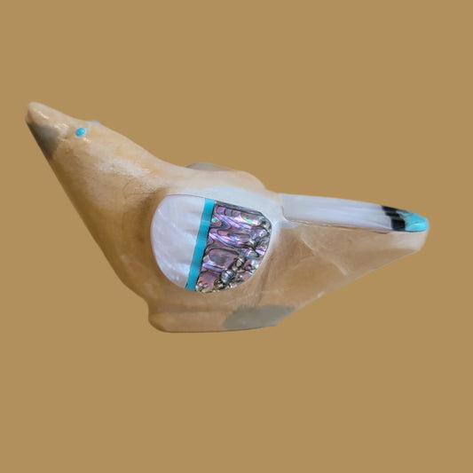 Beautiful Travertine w/ Inlay Zuni Fetish Songbird