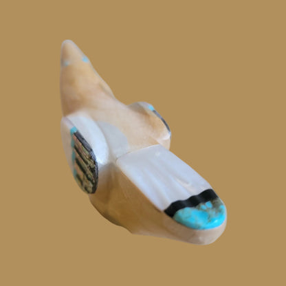 Beautiful Travertine w/ Inlay Zuni Fetish Songbird