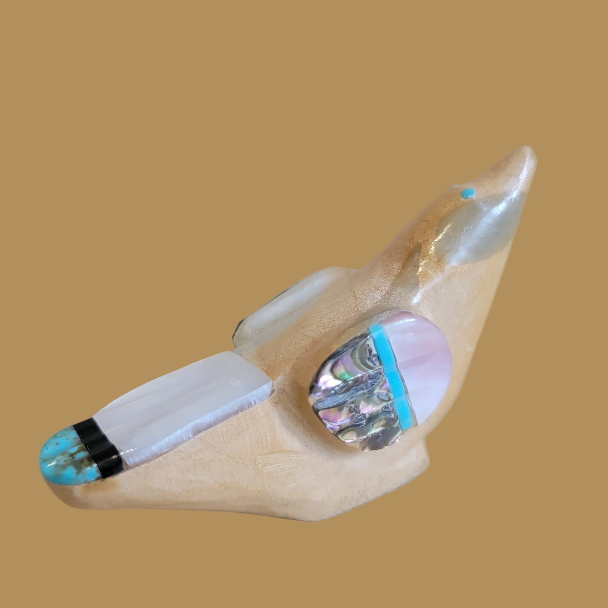 Beautiful Travertine w/ Inlay Zuni Fetish Songbird