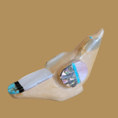 Beautiful Travertine w/ Inlay Zuni Fetish Songbird