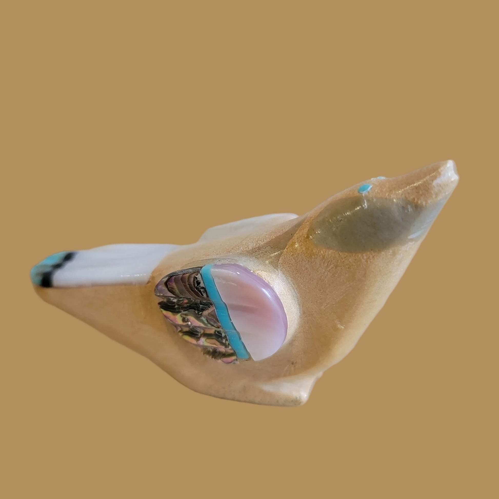 Beautiful Travertine w/ Inlay Zuni Fetish Songbird