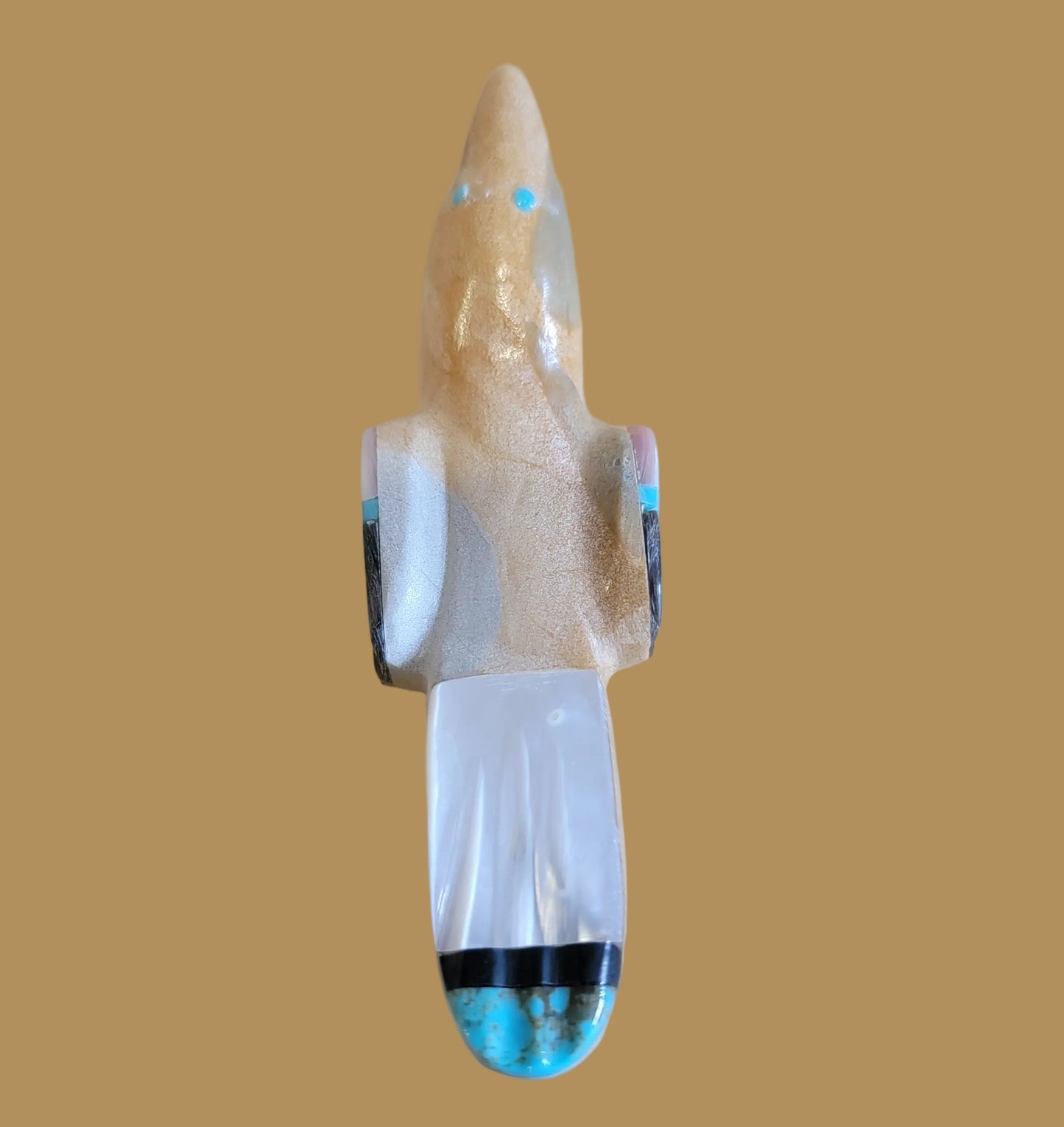 Beautiful Travertine w/ Inlay Zuni Fetish Songbird