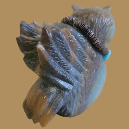 Beautiful and Colorful Fluorite Zuni Fetish Owl w/ Sterling and Turquoise Bling