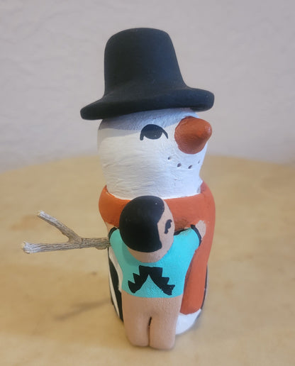 Snowman w/One Child Jemez Pueblo Pottery Storyteller