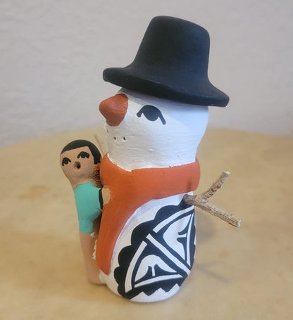 Snowman w/One Child Jemez Pueblo Pottery Storyteller