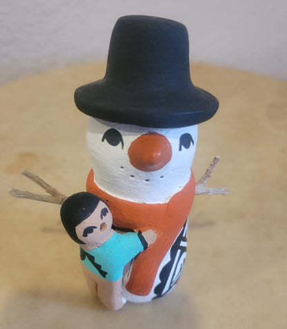 Snowman w/One Child Jemez Pueblo Pottery Storyteller
