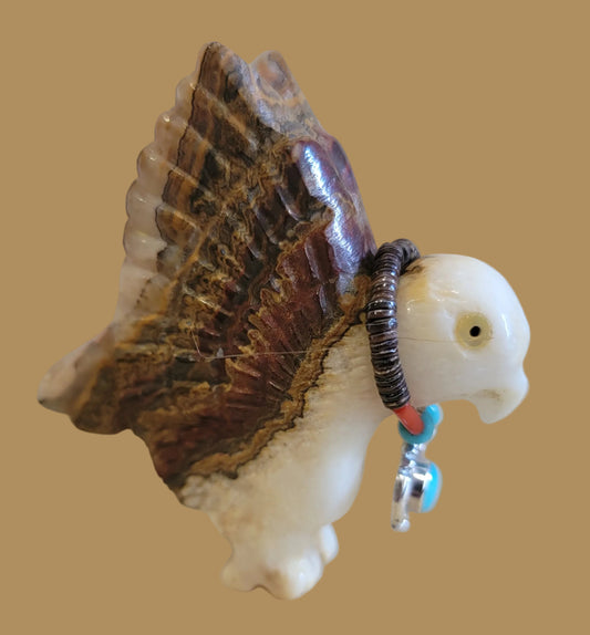 Onyx Hawk Zuni Fetish w/ Sterling and Turquoise  Neckace Zuni Fetish