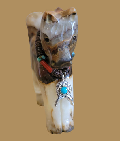 Healing Onyx Horse w/ Lucky Sterling and Turquoise  Horseshoe Necklace  Zuni Fetish
