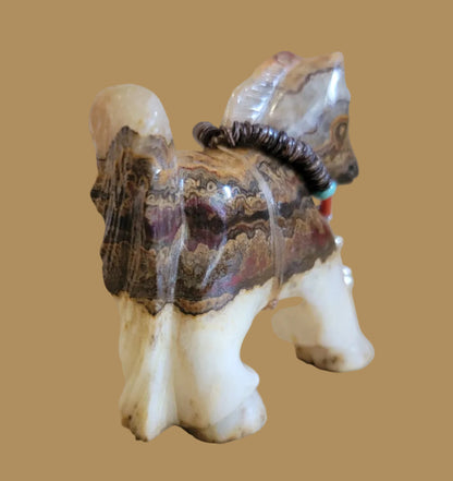 Healing Onyx Horse w/ Lucky Sterling and Turquoise  Horseshoe Necklace  Zuni Fetish