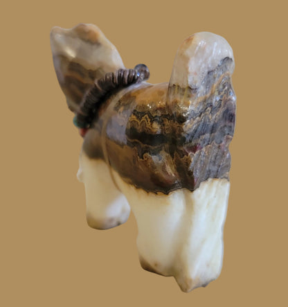 Healing Onyx Horse w/ Lucky Sterling and Turquoise  Horseshoe Necklace  Zuni Fetish