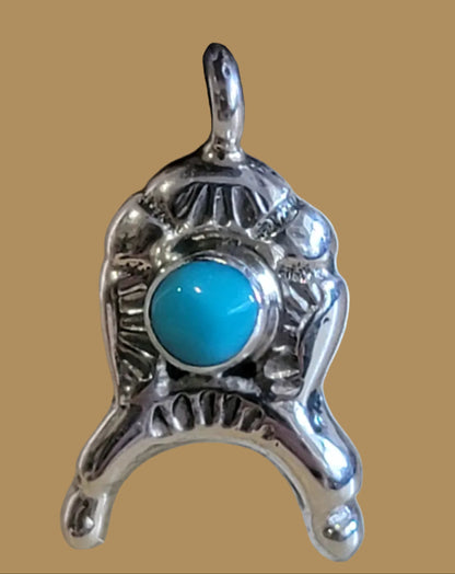 Healing Onyx Horse w/ Lucky Sterling and Turquoise  Horseshoe Necklace  Zuni Fetish