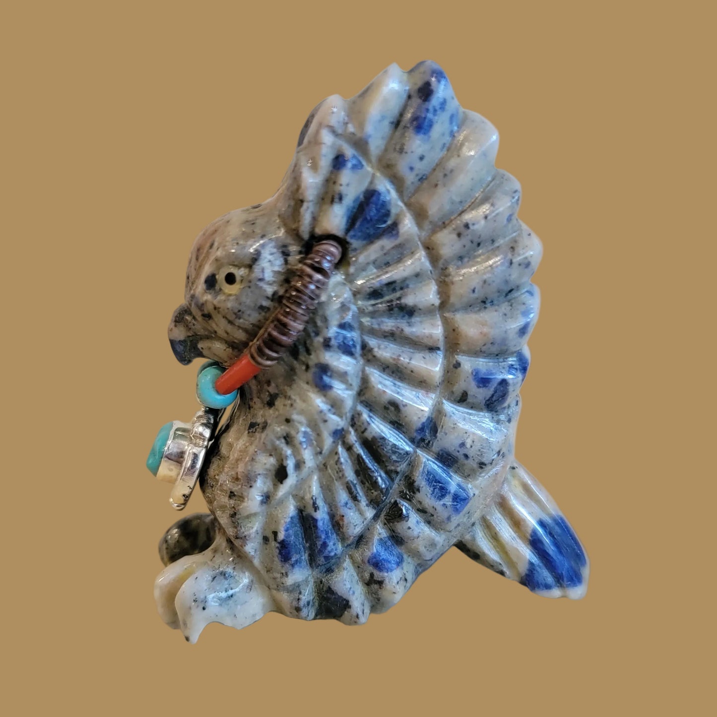 Sodalite Hawk with Sterling Silver Pendant and Beautiful Hawk Eyes Zuni Fetish