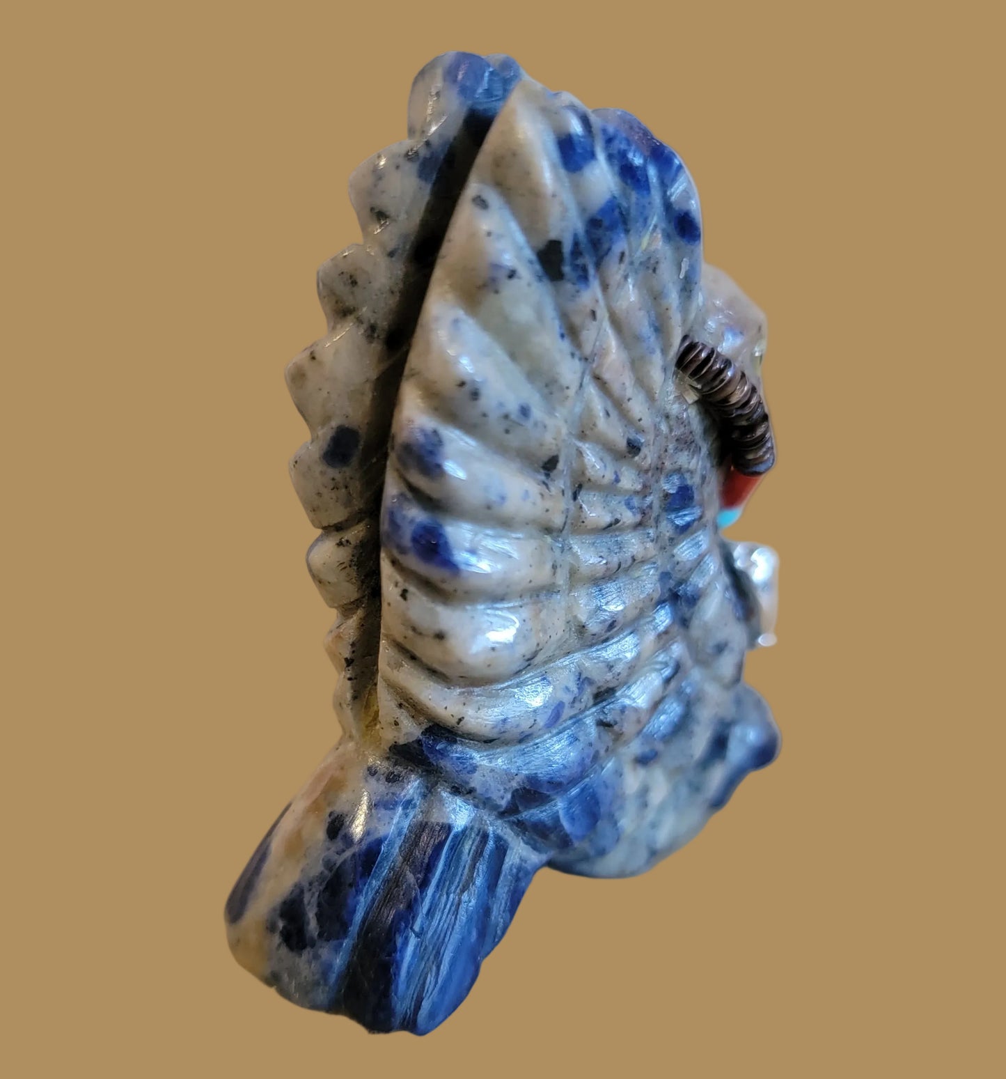 Sodalite Hawk with Sterling Silver Pendant and Beautiful Hawk Eyes Zuni Fetish